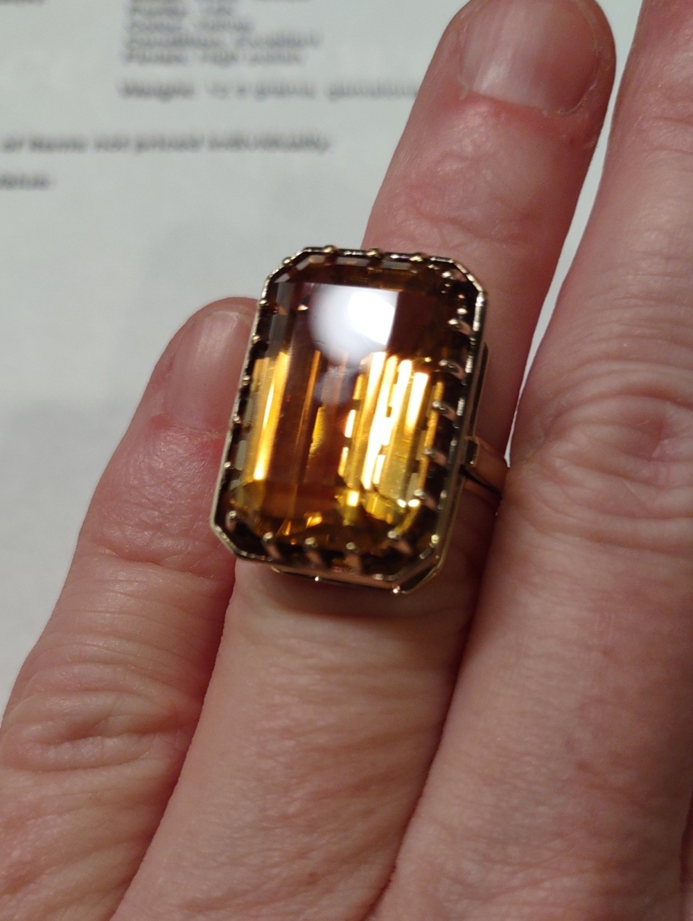 Citrine 14kt Yellow Gold Emerald-Cut Ring 15 Carat Stone Appraisal Natural Stone - Picture 7 of 12